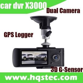 2-قناة سيارة DVR سيارة الصندوق الأسود مع كاميرا مزدوجة GPS المقتفي 3D G الاستشعار وشاشات الكريستال السائل HQS-X3000